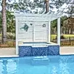 Lux Project 6 custom spa with water fall and pergola